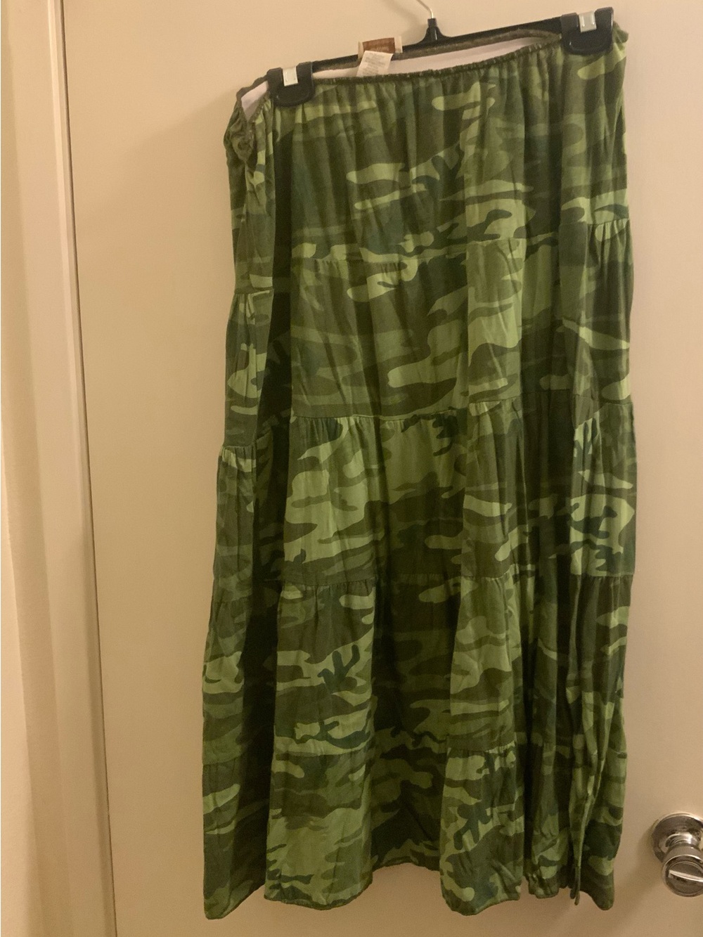 debut Green Camo Tiered Maxi Skirt